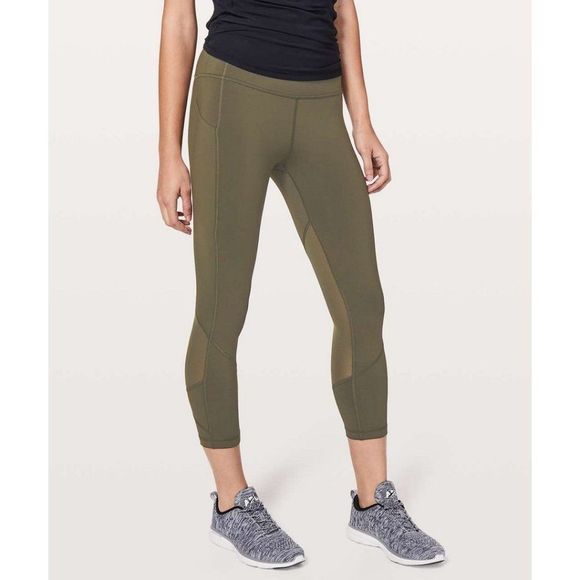 lululemon athletica Pants - Lululemon Pace Rival Crop Leggings 22" Dark Olive Training Running Yoga Size 6